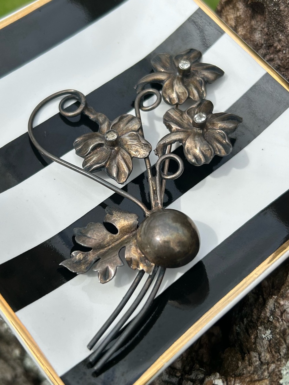 Sterling Silver Floral Bouquet Brooch Pin Vintage Flower